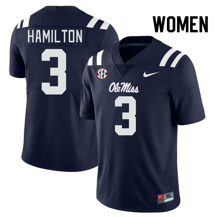 Women #3 Isaiah Hamilton Ole Miss Rebels College Football Jerseys Stitched-Navy